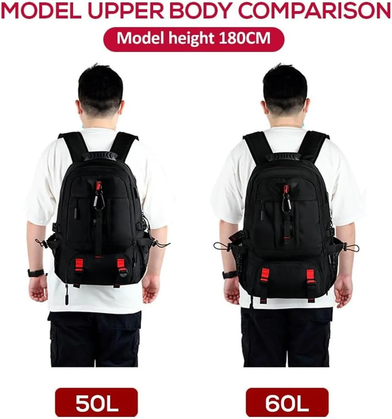 Professional Travel Backpack, Expandable Multifunctional Large Capacity Outdoor Backpack For Hiking Camping(Red,50L)