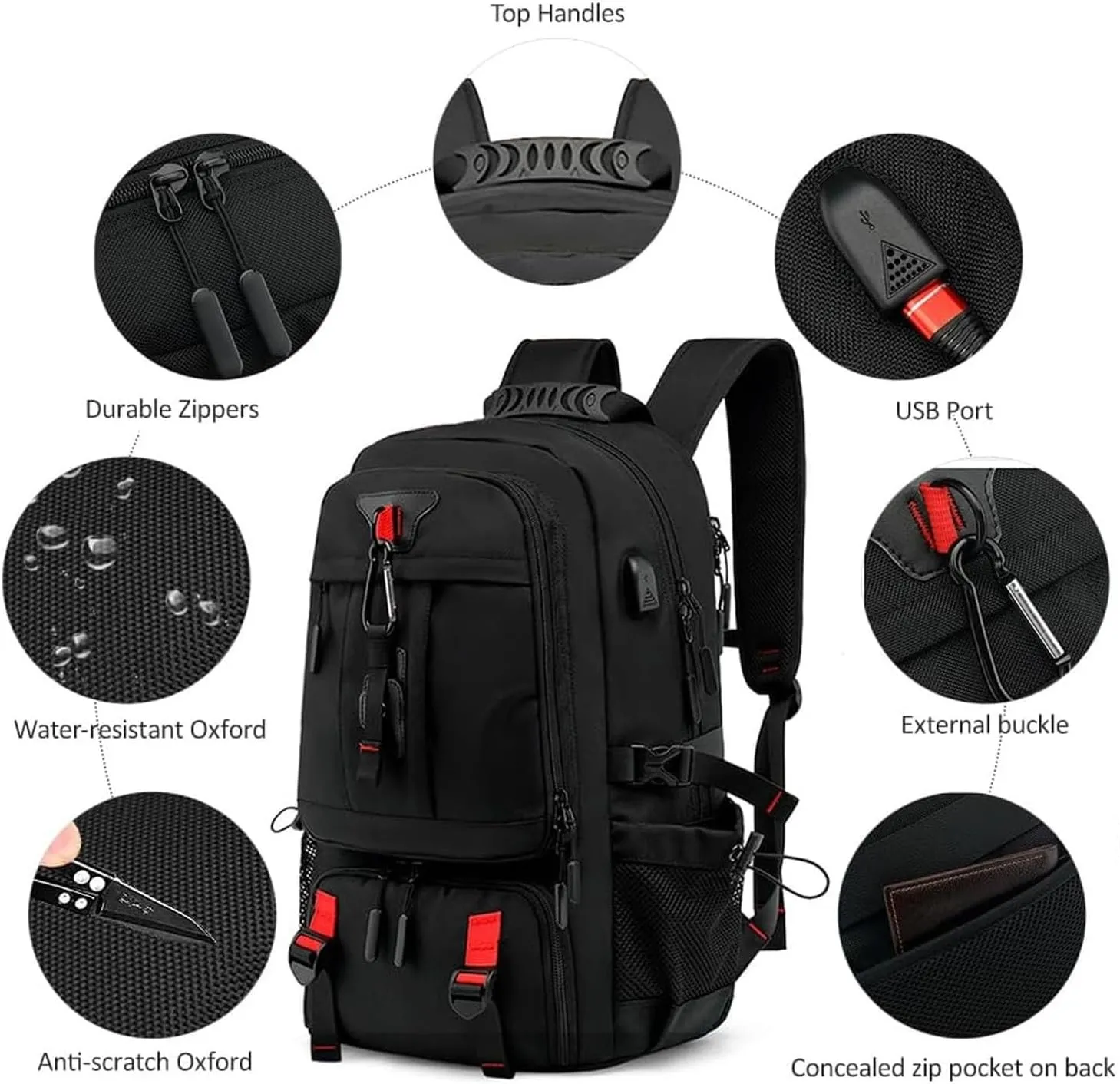 Professional Travel Backpack, Expandable Multifunctional Large Capacity Outdoor Backpack For Hiking Camping(Red,50L)
