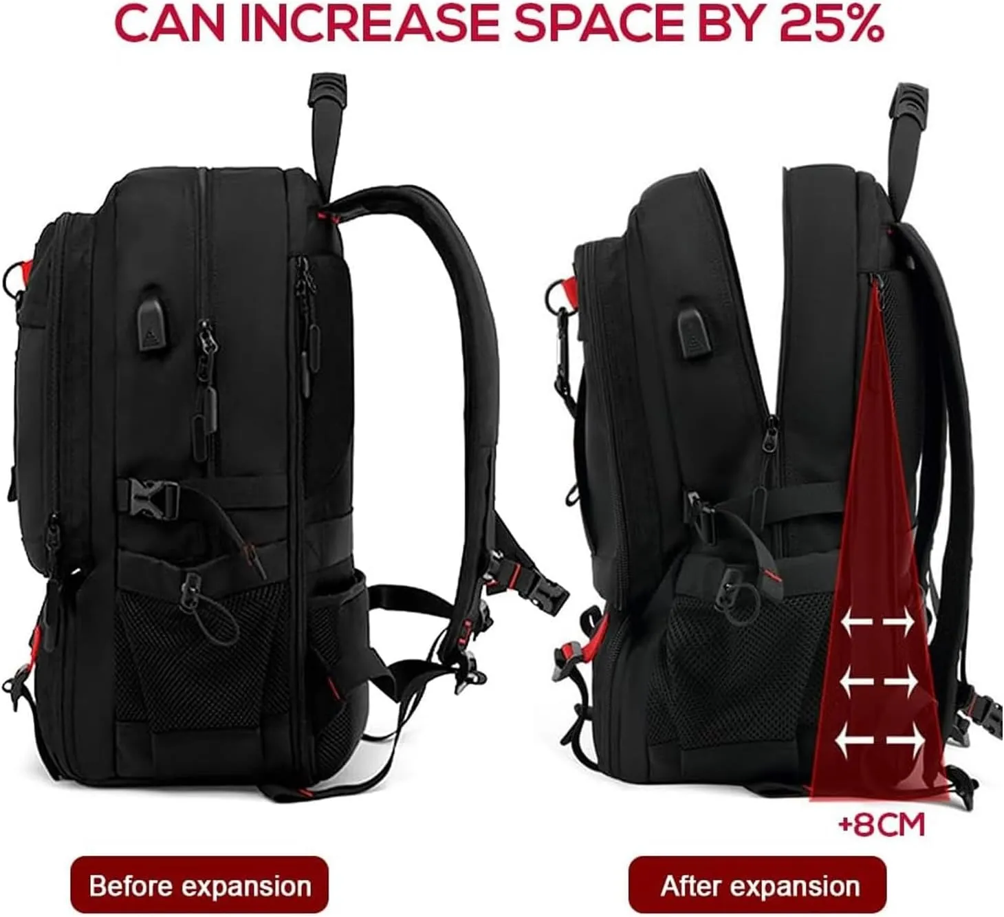 Professional Travel Backpack, Expandable Multifunctional Large Capacity Outdoor Backpack For Hiking Camping(Red,50L)