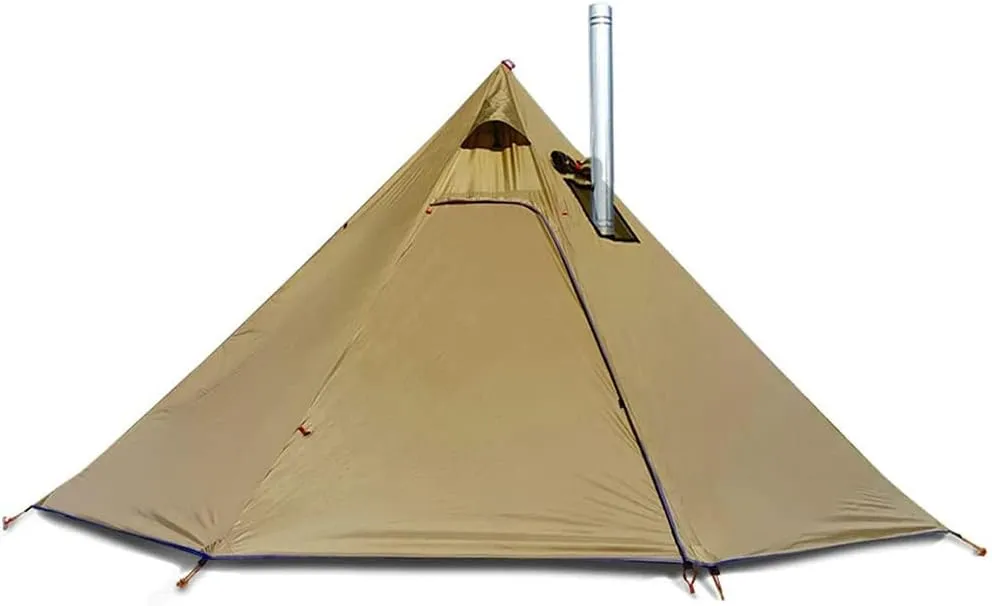 Pyramid Tent Tipi Hot Tents with Stove Hole Windows Outdoor Camping Family Teepee Tent for 2-4 Person