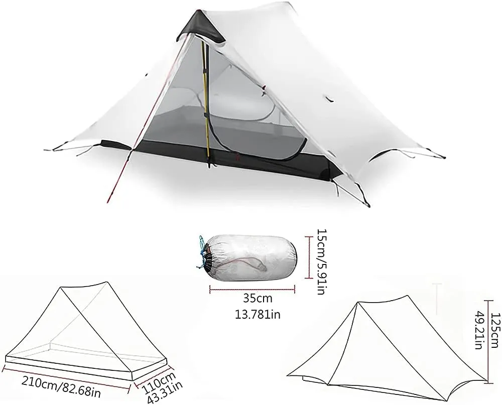 Pyramid Tent Ultralight Outdoor Camping Tent, 1 Person / 2 Person Backpack Waterproof Double Layer Tent Ideal for Camping, Backpacking and Hiking