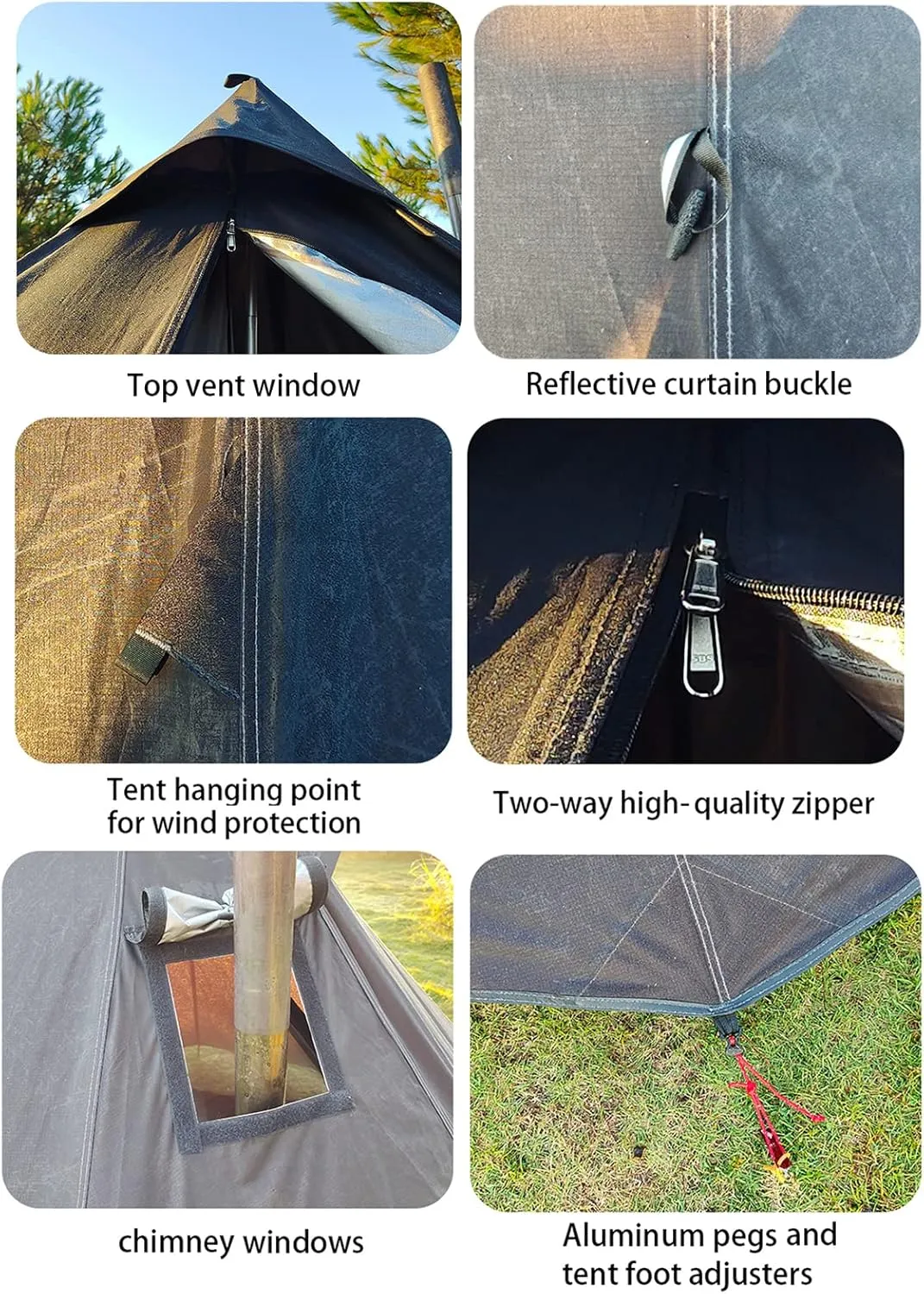 Pyramid Tent with Chimney Hole Outdoor Ultralight Waterproof Indian Hot Tent 1-2 Person (Black 1)