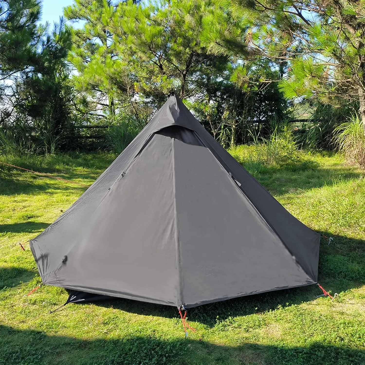Pyramid Tent with Chimney Hole Outdoor Ultralight Waterproof Indian Hot Tent 1-2 Person (Black 1)