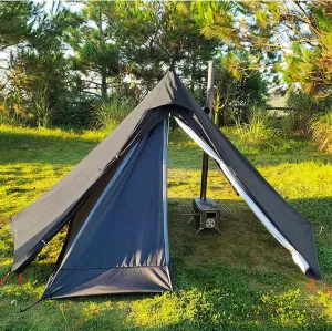 Pyramid Tent with Chimney Hole Outdoor Ultralight Waterproof Indian Hot Tent 1-2 Person (Black 1)