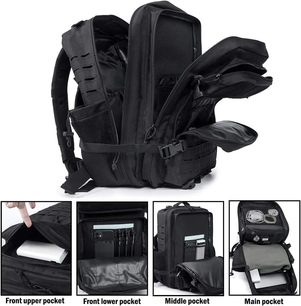 QT&QY 25L/35L/45L Military Tactical Backpack For Men Molle Daypack 3 Day Bug Out Bag Hiking Rucksack With Bottle Holder