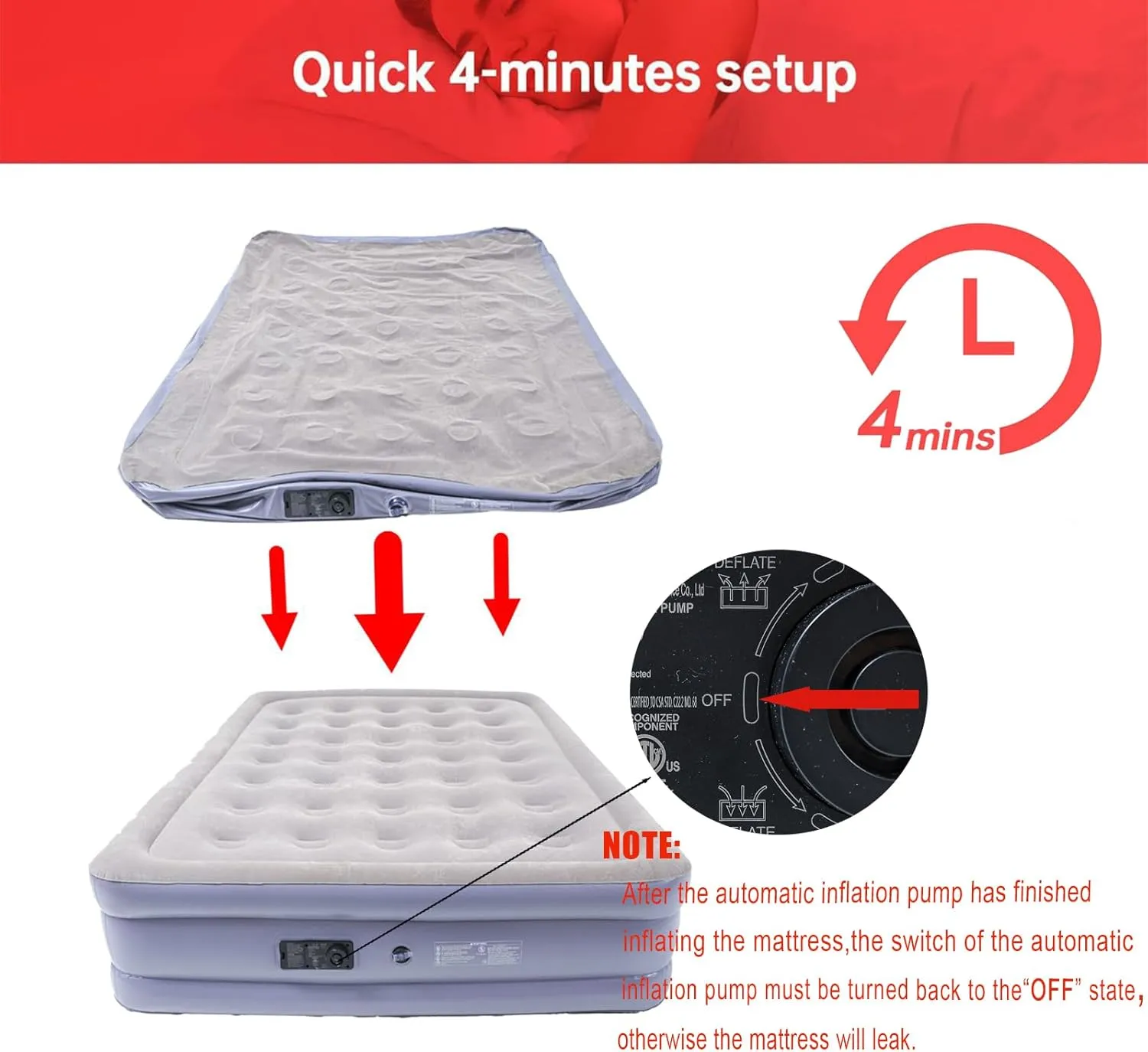 Queen Air Mattress Bed with Built in Pump,16 Inches High Queen Airbed Inflatable Mattress,Comfort Thickened Blow Up Air Mattress,Travel Sleeping Bed for Guests Home(Queen Size)