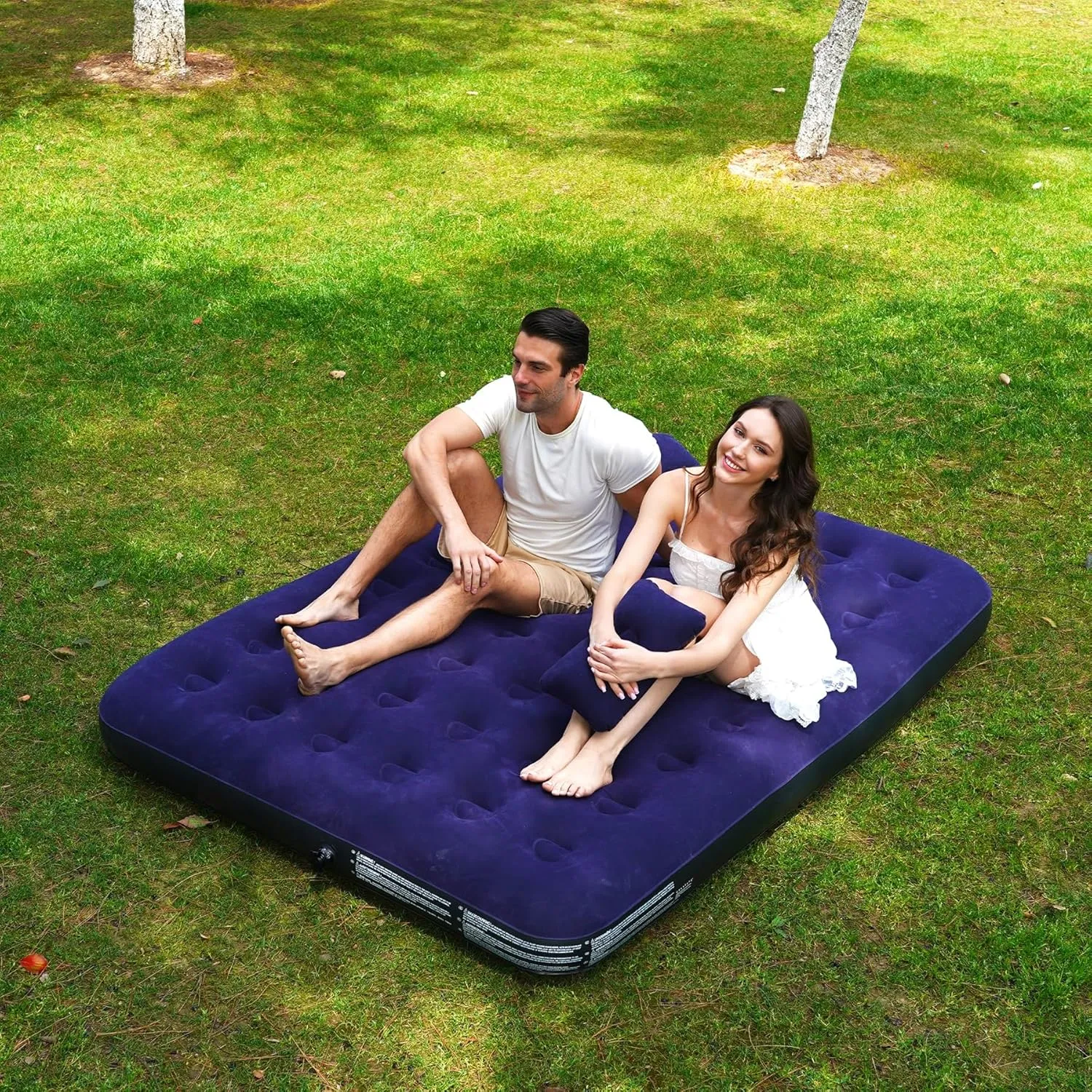 Queen Air Mattress, Camping Inflatable Mattress, Portable Blow up Mattress Air Bed, Inflatable Bed for Home Outdoors Hiking Travel (Without air Pump)