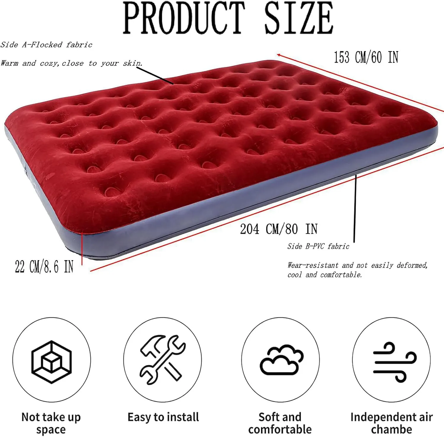 Queen Size Double Camping Air Mattress Bed with Air Pump,Inflatable Mattress,80"x 60"Thickened Portable Blow Up Air Mattress,Travel Sleeping Bed Pad for Camping Home Hiking