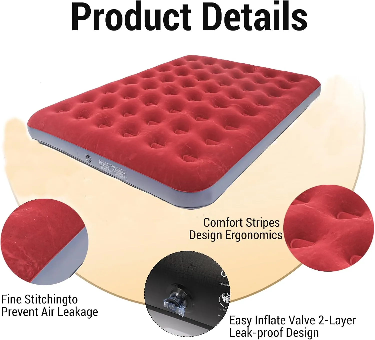 Queen Size Double Camping Air Mattress Bed with Air Pump,Inflatable Mattress,80"x 60"Thickened Portable Blow Up Air Mattress,Travel Sleeping Bed Pad for Camping Home Hiking