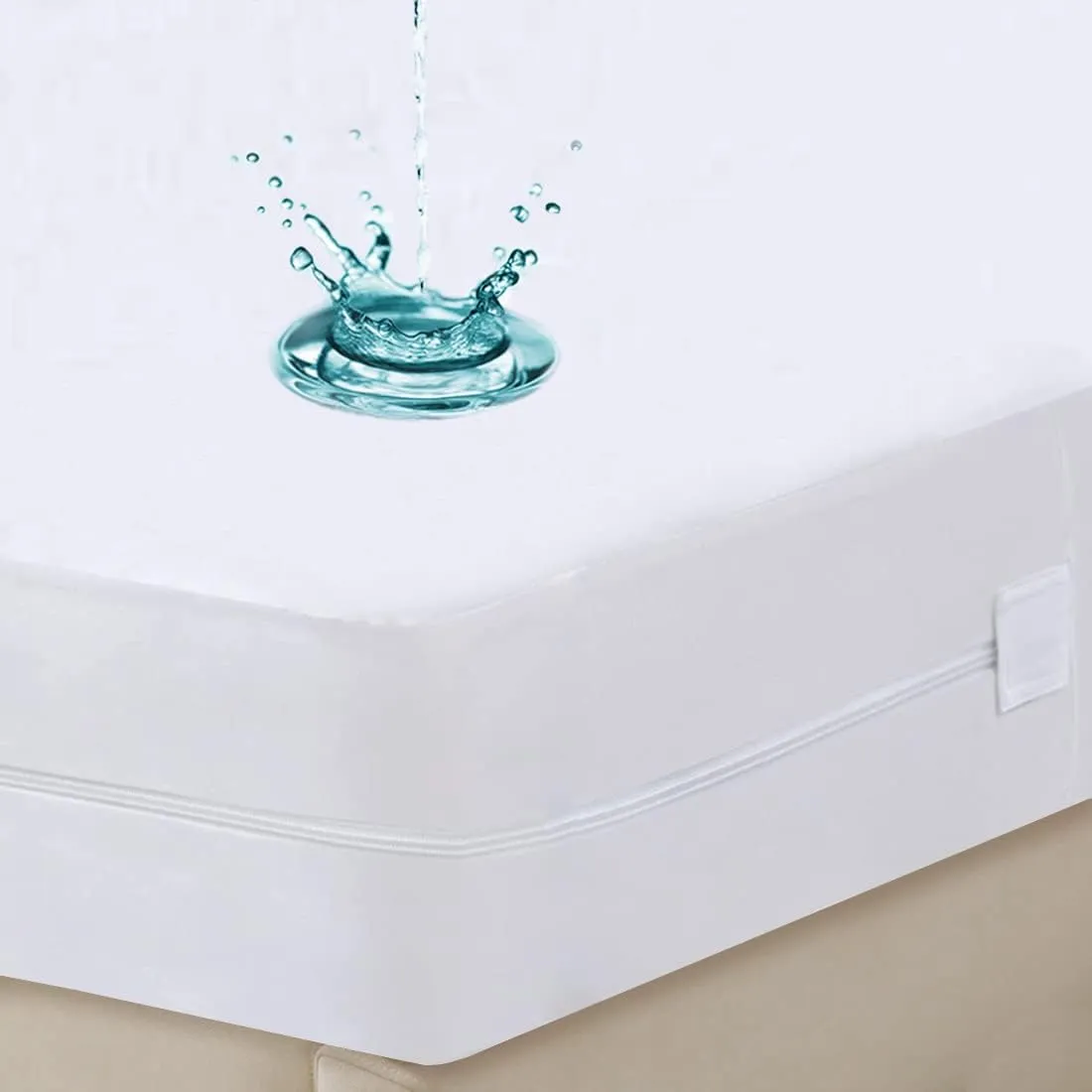Queen Waterproof Zippered Mattress Encasement, Breathable, Noiseless, Machine-Washable Zipped Mattress Cover, Fitting 7" - 15" Deep Mattress