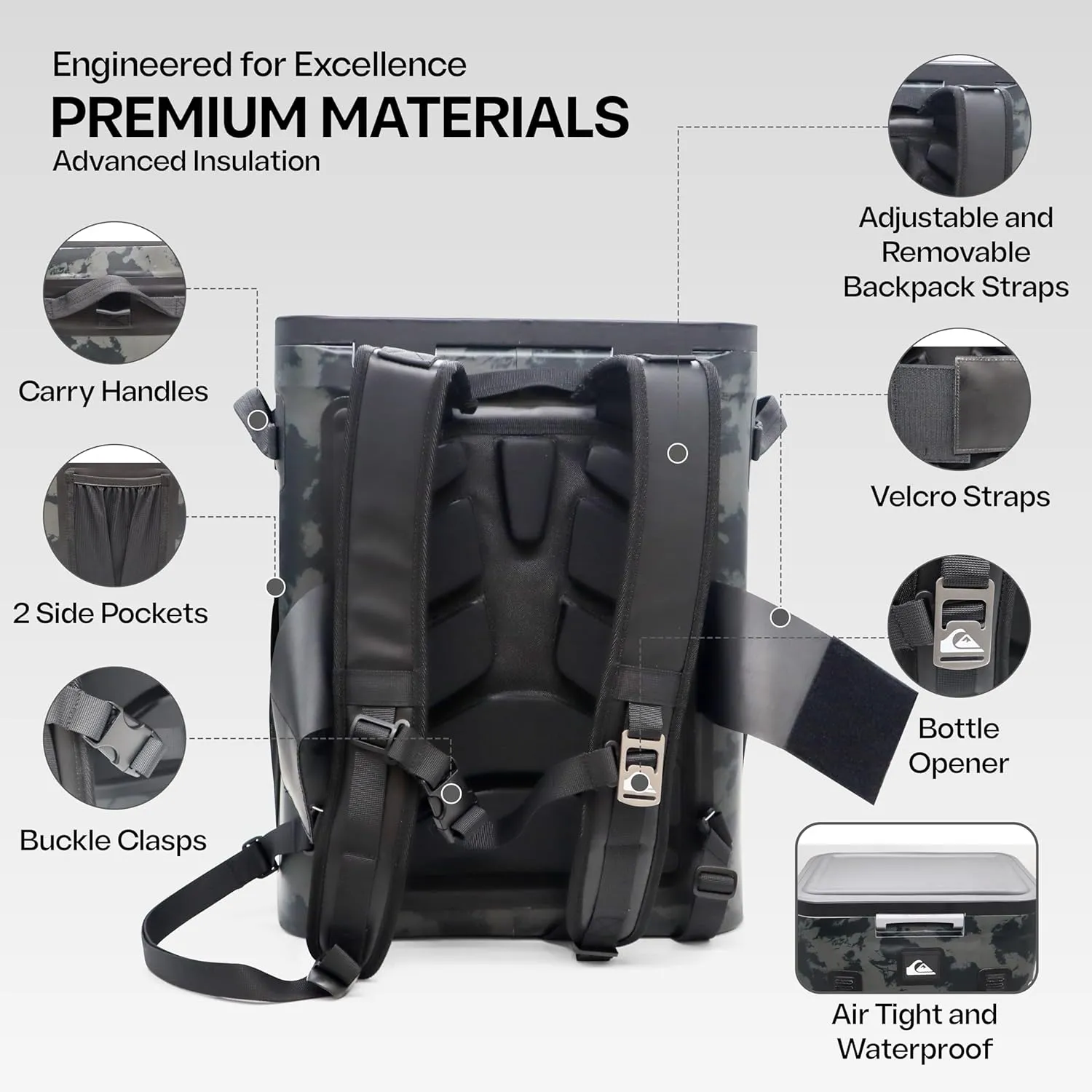 Quiksilver Zipperless Backpack Cooler 30L, Holds 36 Cans, 48 Hour Insulation, Leakproof & Waterproof Design, Heavy Duty TPU, IPX7, Padded Straps, Kangaroo Pockets, Bottle Opener
