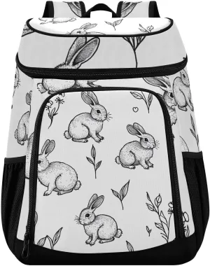 Rabbit Black White Doodle Cooler Backpack Cooler Insulated Leak Proof Lunch Backpack 36 Cans Waterproof Soft for Men Women Picnic Hiking Camping Beach