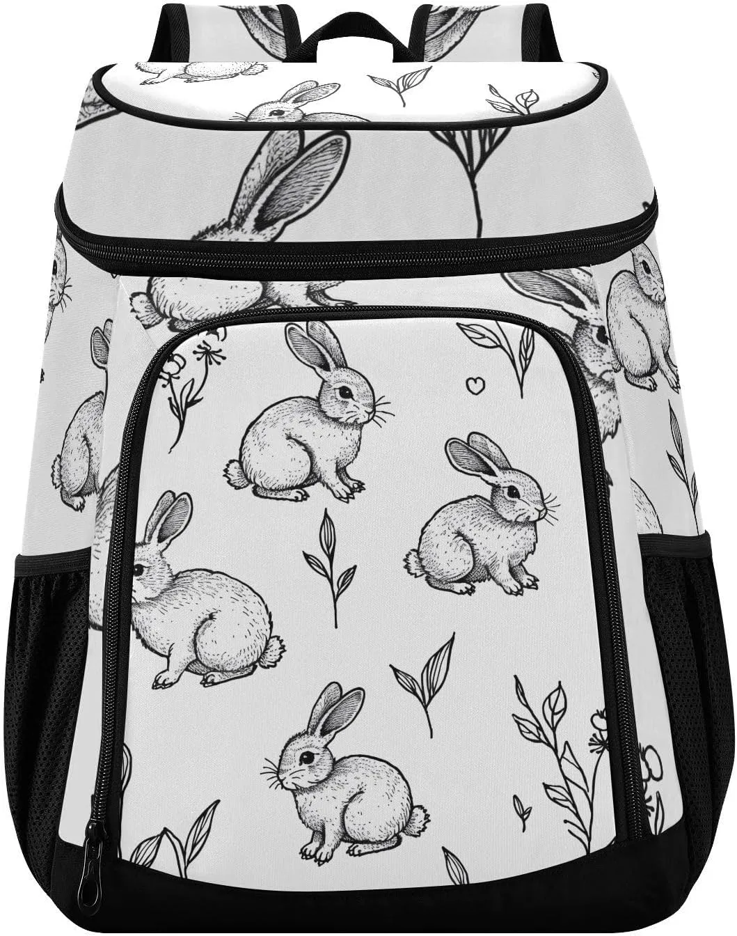 Rabbit Black White Doodle Cooler Backpack Cooler Insulated Leak Proof Lunch Backpack 36 Cans Waterproof Soft for Men Women Picnic Hiking Camping Beach