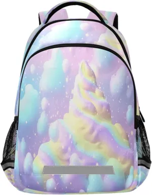 Rainbow Ice Cream Swirl Design Waterproof Backpack - Casual Outdoor Sports Daypack with Ergonomic Shoulder Straps#838