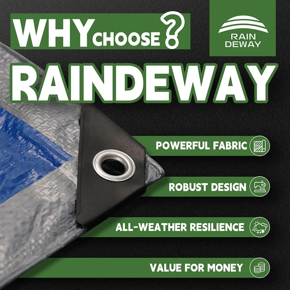 RAINDEWAY Small Tarps 5x7 Feet (2 Pack), 5.5 Mil Thick, Multipurpose Waterproof Poly Tarp Cover with Metal Grommets and Reinforced Edges, Silver/Blue Tarp
