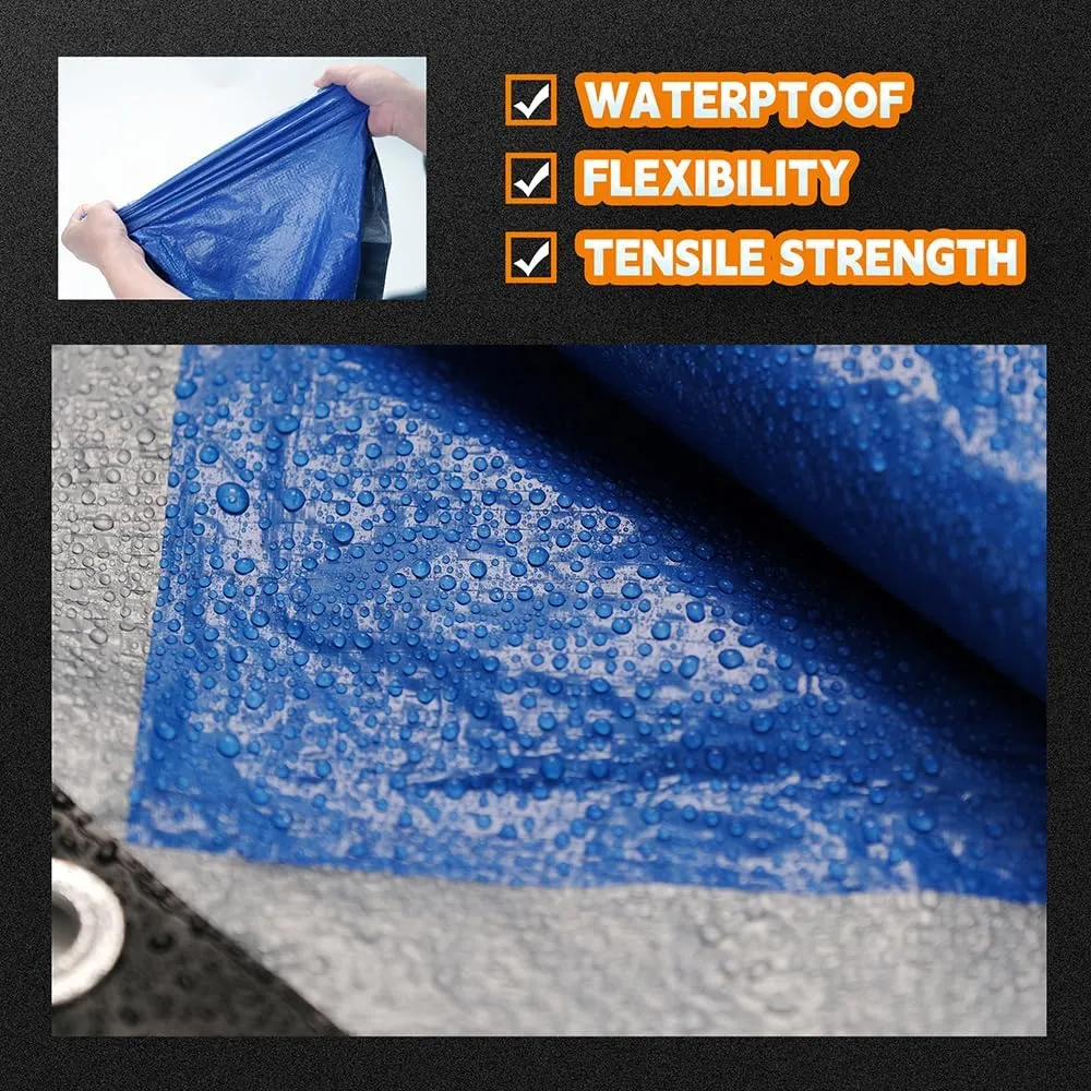 RAINDEWAY Small Tarps 5x7 Feet (2 Pack), 5.5 Mil Thick, Multipurpose Waterproof Poly Tarp Cover with Metal Grommets and Reinforced Edges, Silver/Blue Tarp