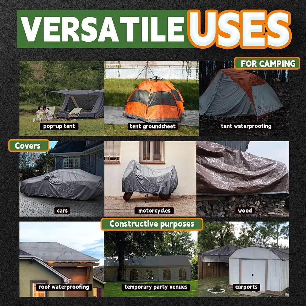 RAINDEWAY Small Tarps 5x7 Feet (2 Pack), 5.5 Mil Thick, Multipurpose Waterproof Poly Tarp Cover with Metal Grommets and Reinforced Edges, Silver/Blue Tarp