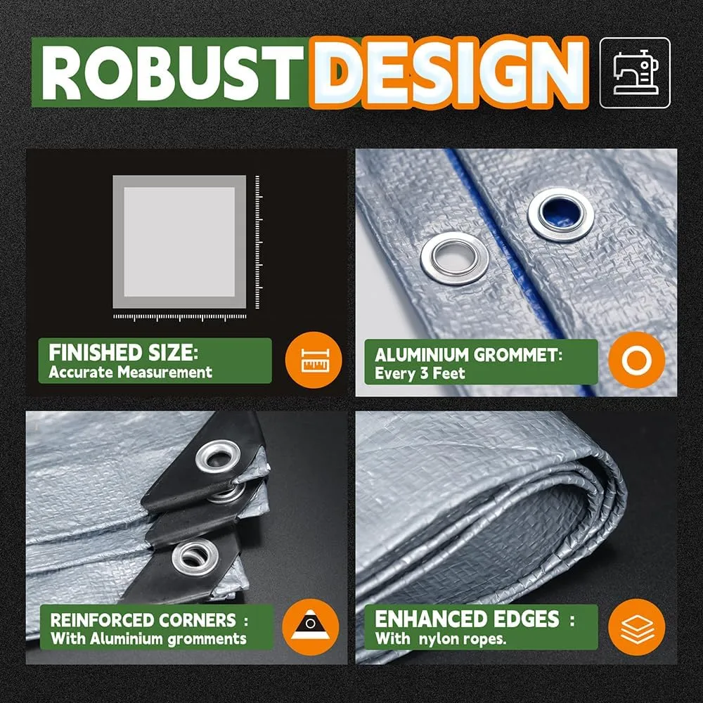 RAINDEWAY Small Tarps 5x7 Feet (2 Pack), 5.5 Mil Thick, Multipurpose Waterproof Poly Tarp Cover with Metal Grommets and Reinforced Edges, Silver/Blue Tarp