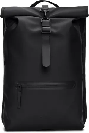 RAINS Rolltop Rucksack -Backpack - Waterproof Backpack for Women and Men - Rucksack for Travel and Work (Black)