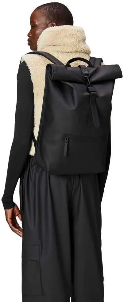 RAINS Rolltop Rucksack -Backpack - Waterproof Backpack for Women and Men - Rucksack for Travel and Work (Black)