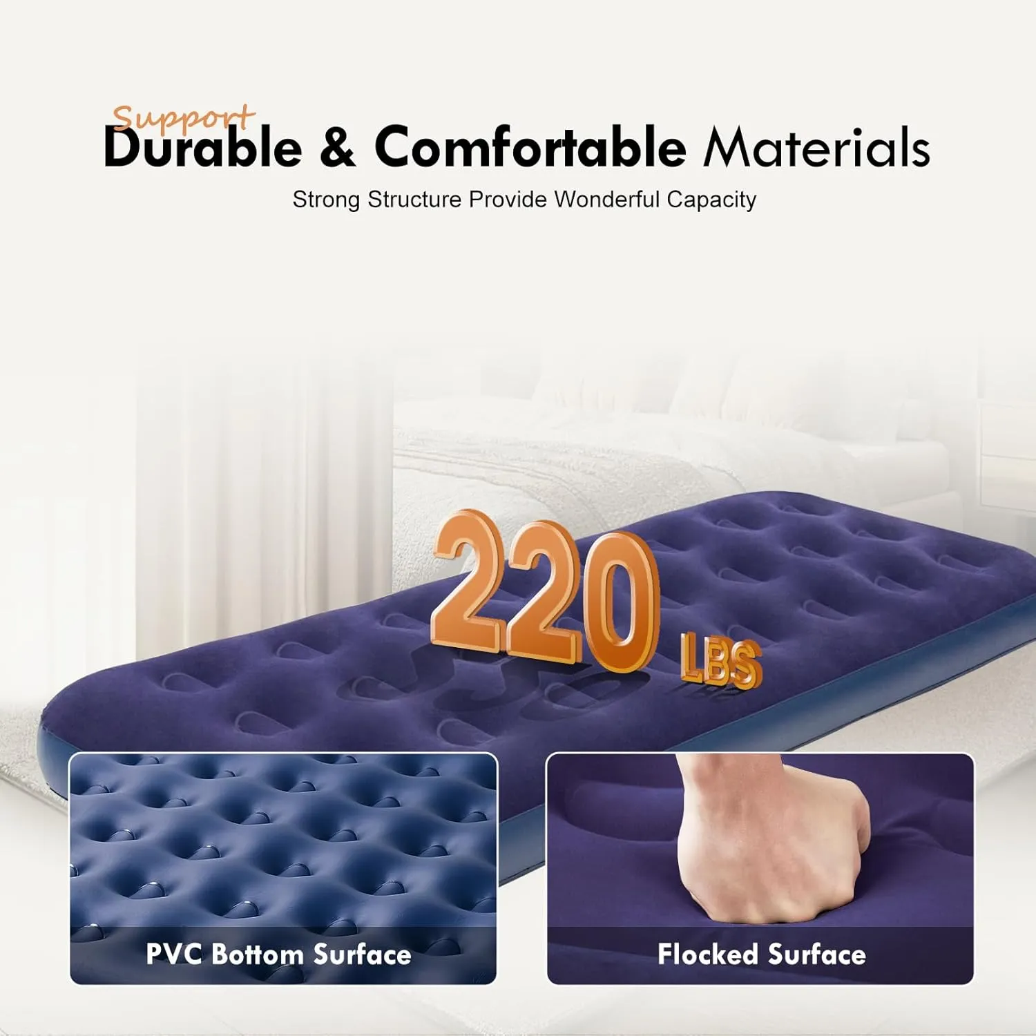 RAPTAVIS Single Size Air Mattress Inflatable Bed, Blow Up Mattress Camping Sleeping Pad