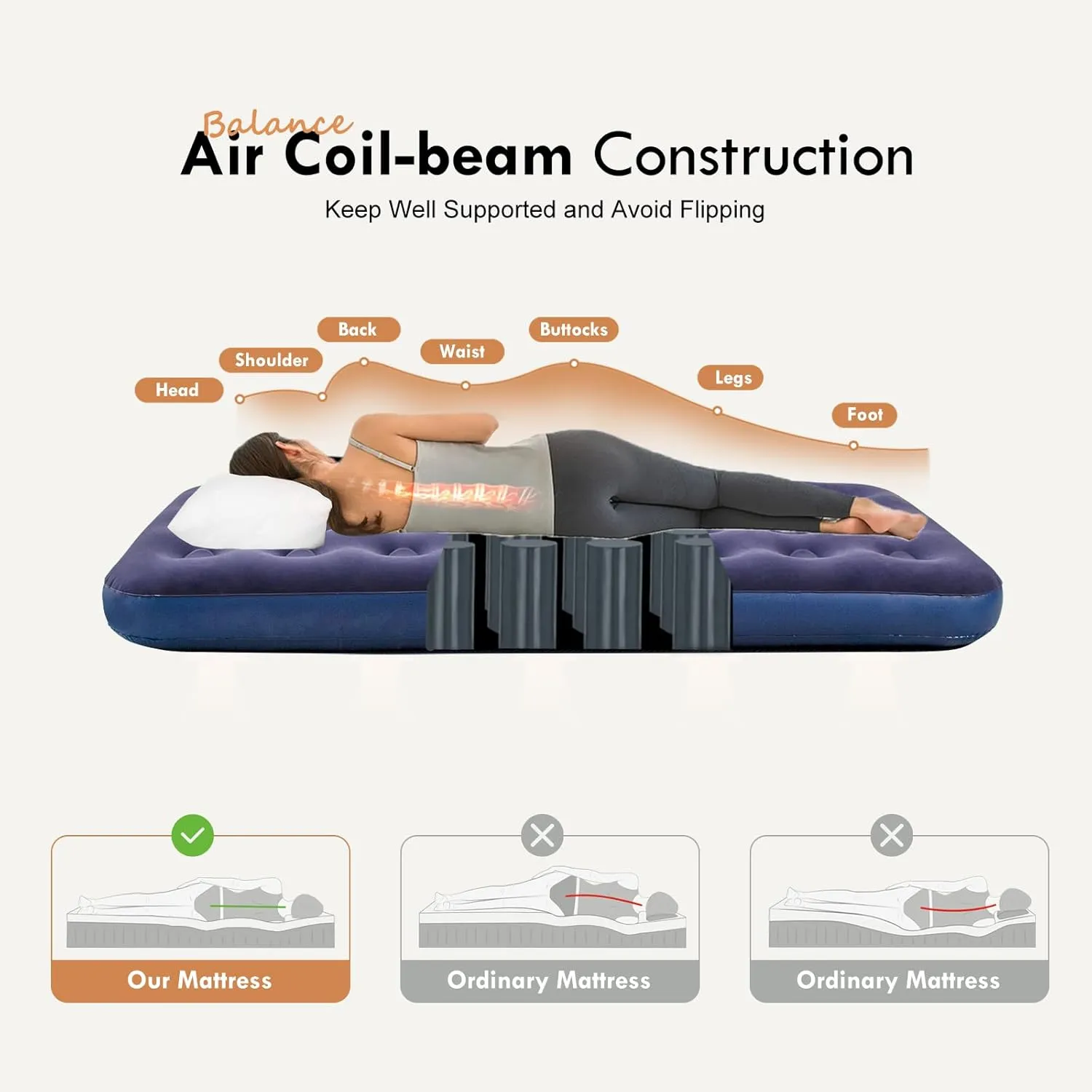 RAPTAVIS Single Size Air Mattress Inflatable Bed, Blow Up Mattress Camping Sleeping Pad