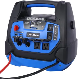Rechargeable Jump Starter for Gas Diesel Vehicles - 1800 Amps with Air Compressor and AC, 12V DC, USB Power Station