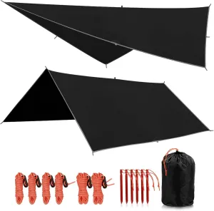 REDCAMP Hammock Rain Fly Camping Tarp Waterproof, 10x10ft Lightweight Backpacking Rain Tarp Shelter for Hiking Outdoor, Black