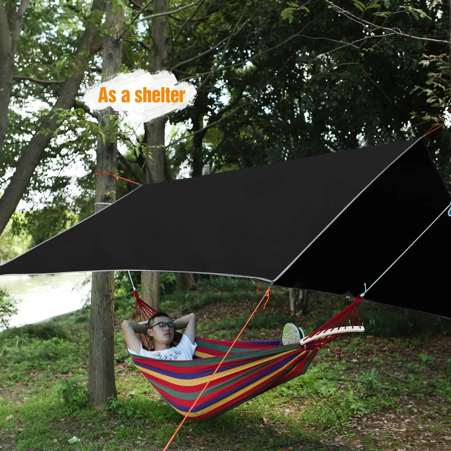 REDCAMP Hammock Rain Fly Camping Tarp Waterproof, 10x10ft Lightweight Backpacking Rain Tarp Shelter for Hiking Outdoor, Black
