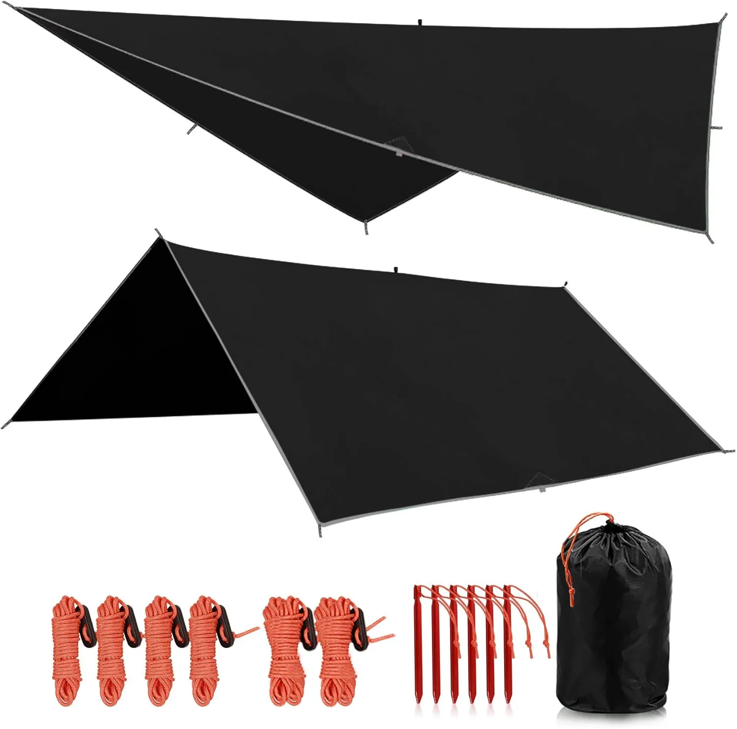 REDCAMP Hammock Rain Fly Camping Tarp Waterproof, 10x10ft Lightweight Backpacking Rain Tarp Shelter for Hiking Outdoor, Black