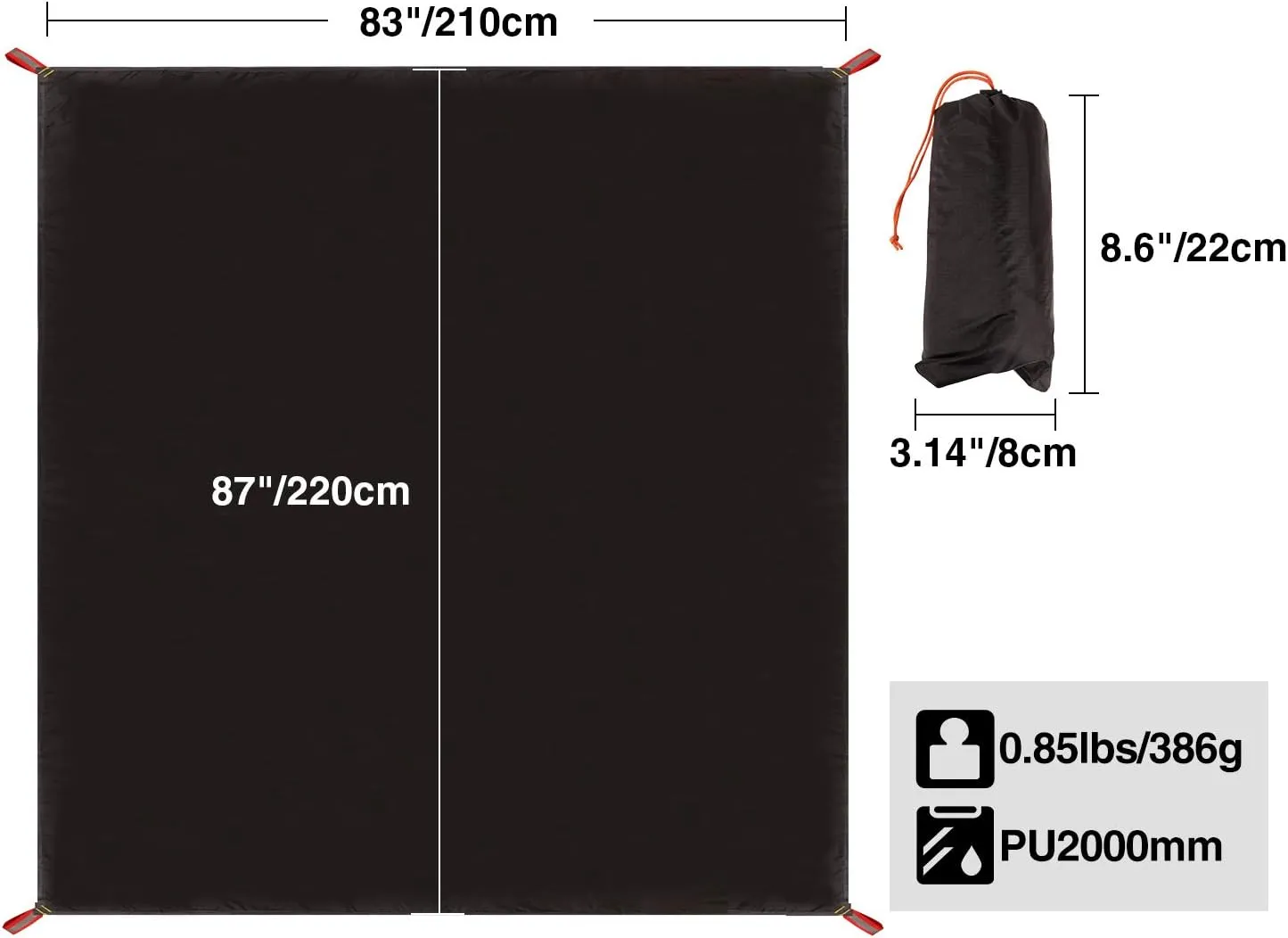 REDCAMP Ultralight Tent Footprint, PU 2000 Waterproof Camping Tent Tarp with Drawstring Carrying Bag, Waterproof Camping Tarp for Outdoor Hiking Camping