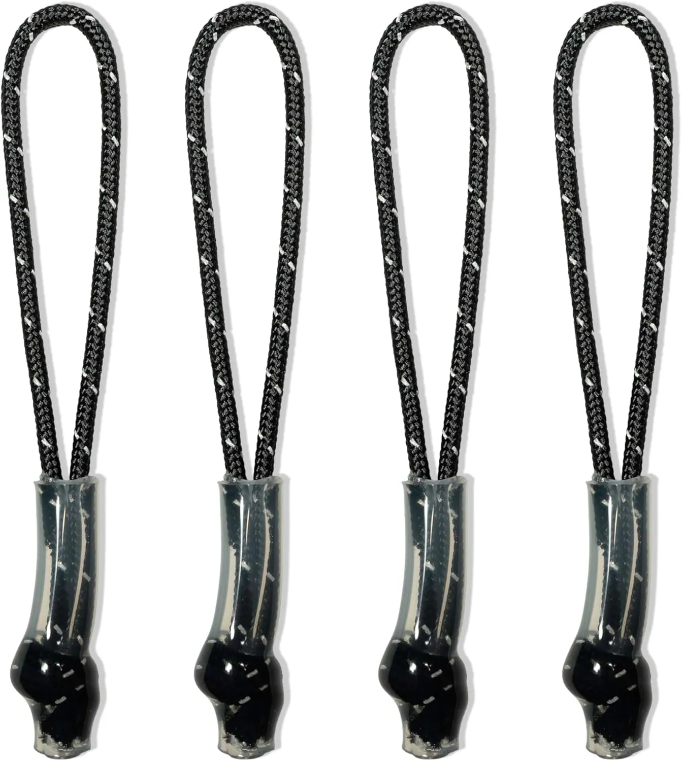 Reflective Tactical Cord Zipper Pulls, Set of 4, Black, Made in USA
