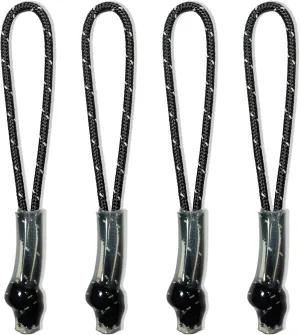 Reflective Tactical Cord Zipper Pulls, Set of 4, Black, Made in USA