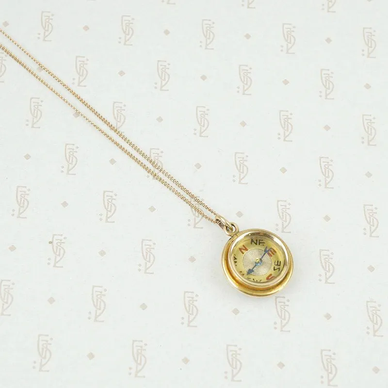 Reversible Vintage Compass and Tigers Eye Pendant