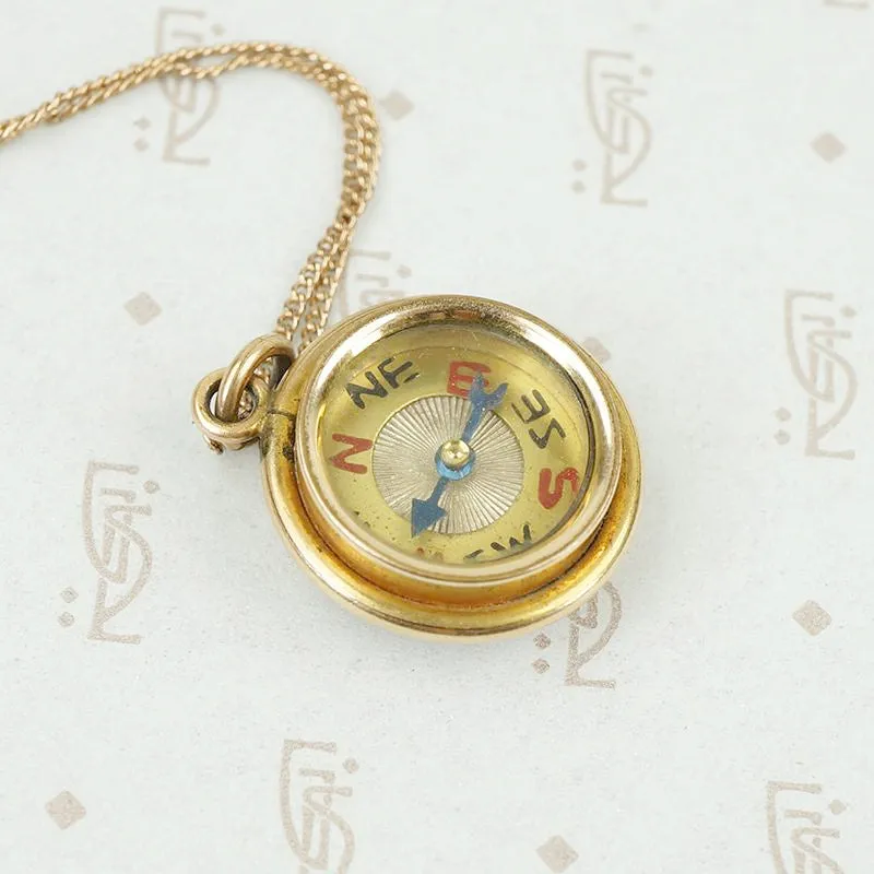 Reversible Vintage Compass and Tigers Eye Pendant