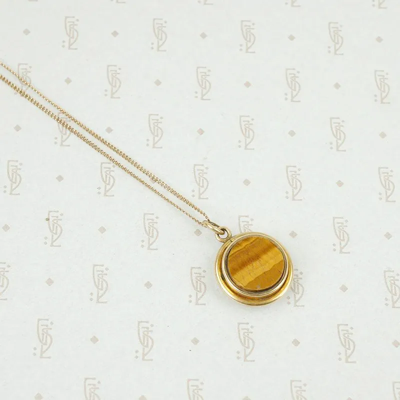 Reversible Vintage Compass and Tigers Eye Pendant