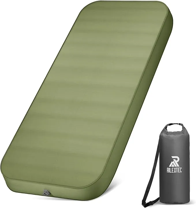 Riextec Self Inflating Sleeping Pad, Camping Mattress with Pump Sack, Memory Foam Camping Pad for Sleeping, 4” Thickness Sleeping Mat for Camping/Travel/Car/Tent, 4 Season Camp Air Mattress,Single