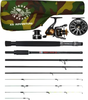 Rigged & Ready X Series Travel Fishing Rods. 6 Super Compact, Multi-Functional, Portable, Spin, Bass, Carp, Lure, Float, Fly Combos   Poles. 4 or 6 Tips & 5 to 25 Techniques Freshwater & Saltwater