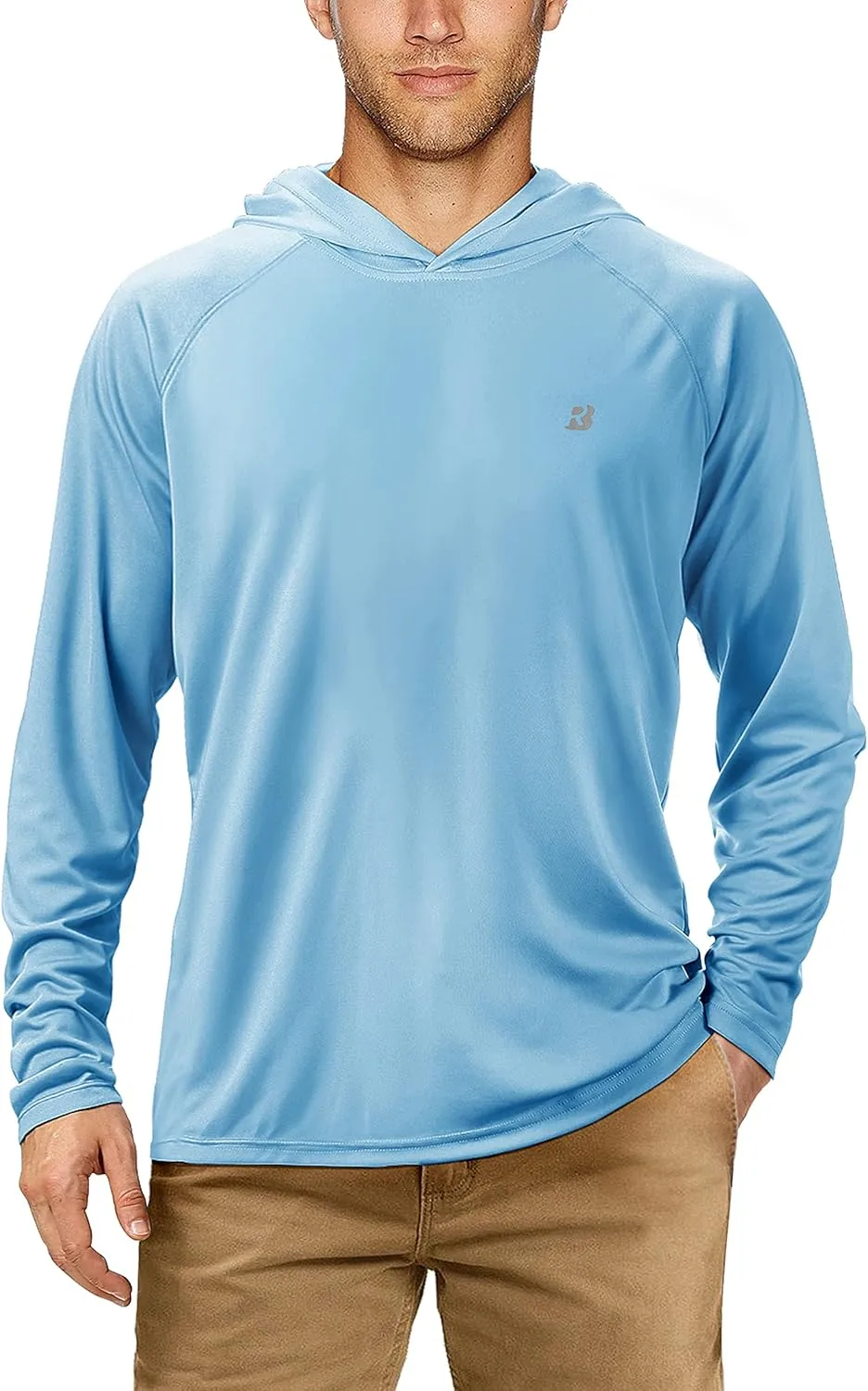 Roadbox UPF 50  Fishing Shirts for Men, Long Sleeve UV Sun Protection Hoodie, Outdoor Hiking Running Swimming Rash Guard