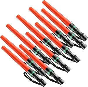 RoadHero 10 Pieces 16 Inch Traffic Wand with Strobe Modes LED Safety Signal Flashlight Wand with Wrist Strap and Side Clip for Traffic Control, Parking, Using 3 AAA Batteries, Batteries Not Included
