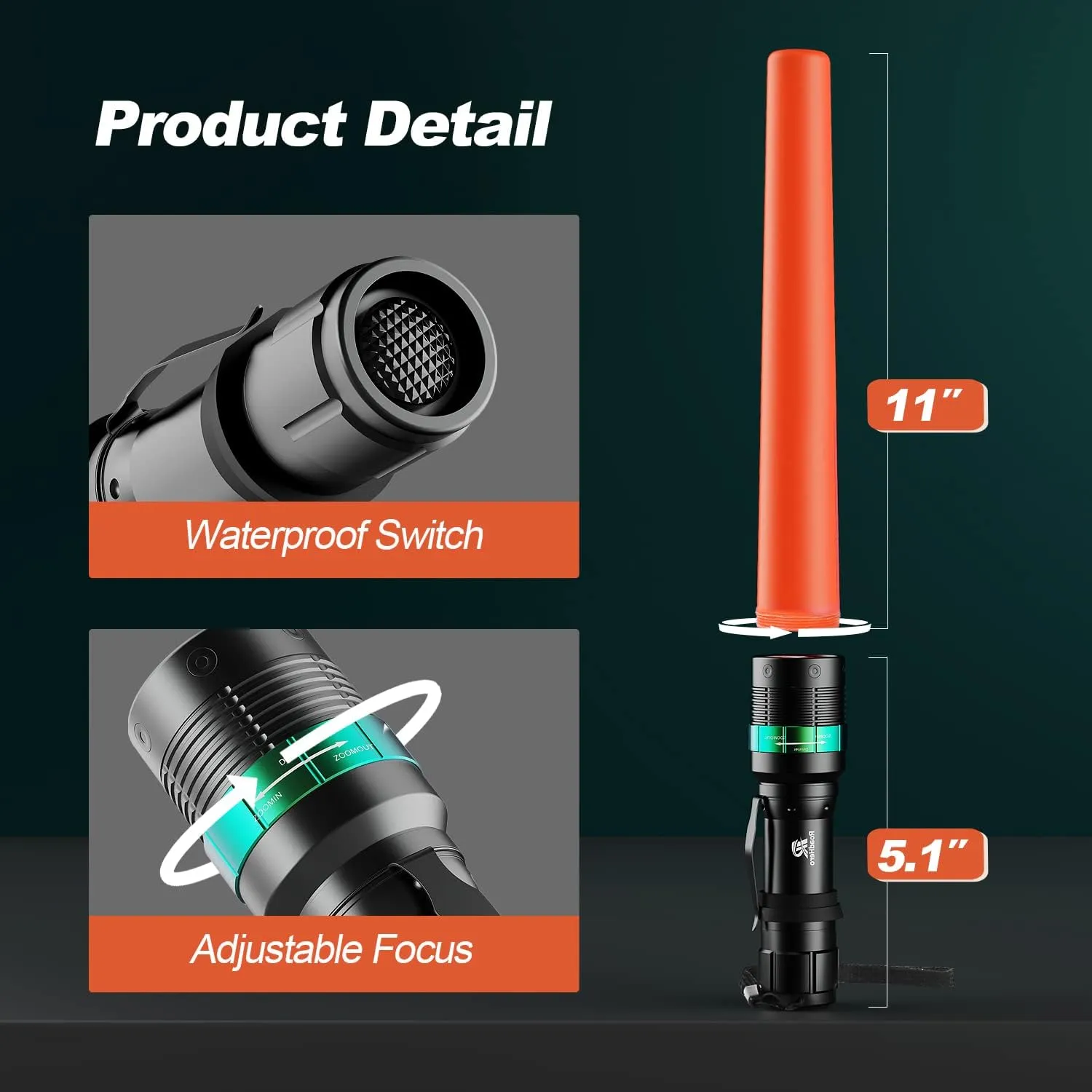 RoadHero 8 Pieces 16 Inch Traffic Wand with Strobe Modes LED Safety Signal Flashlight Wand with Wrist Strap and Side Clip for Traffic Control, Parking, Using 3 AAA Batteries, Batteries Not Included