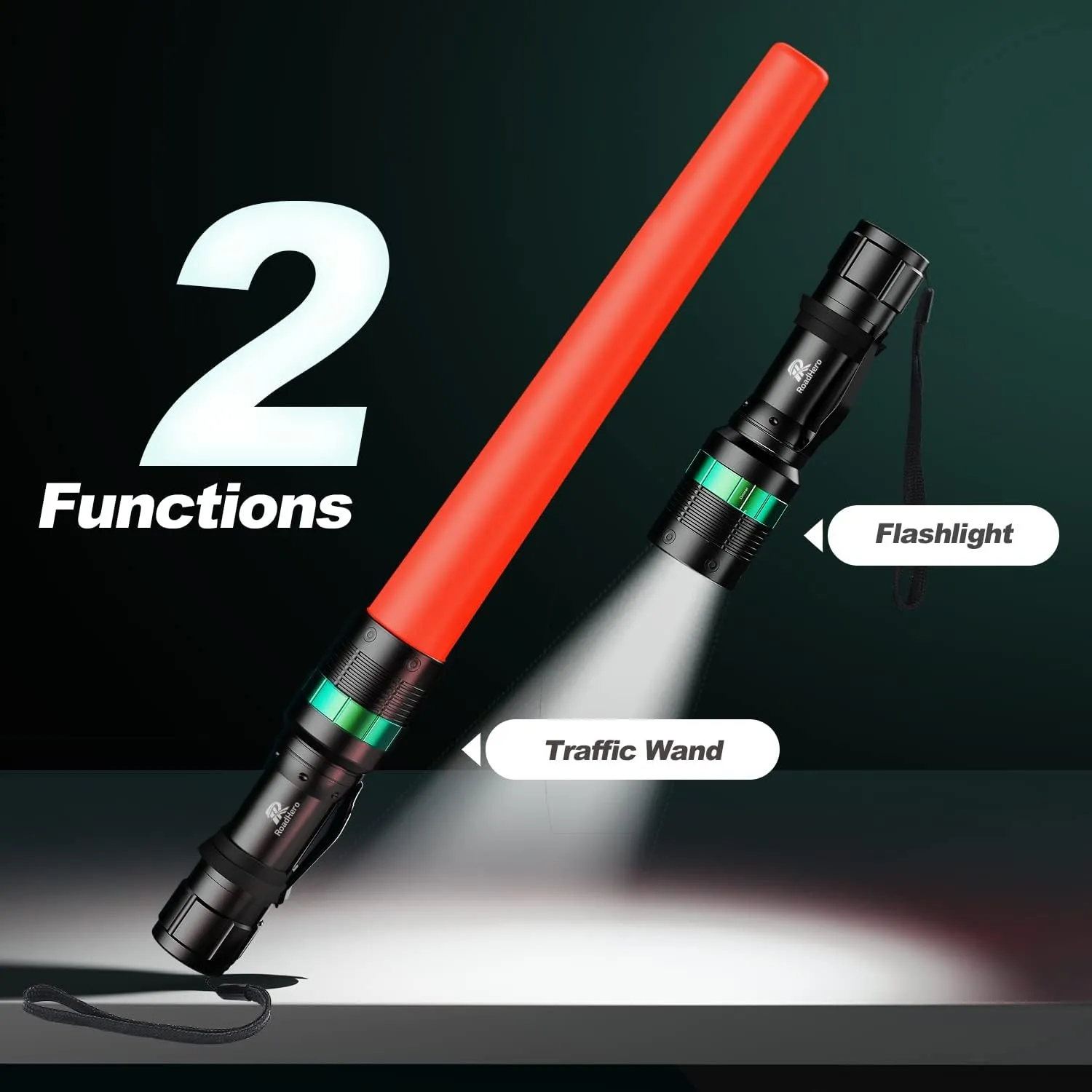 RoadHero 8 Pieces 16 Inch Traffic Wand with Strobe Modes LED Safety Signal Flashlight Wand with Wrist Strap and Side Clip for Traffic Control, Parking, Using 3 AAA Batteries, Batteries Not Included