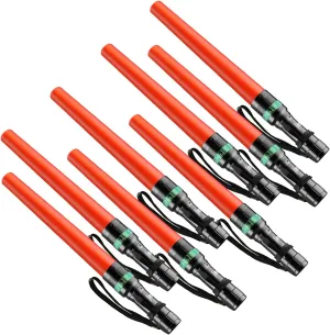 RoadHero 8 Pieces 16 Inch Traffic Wand with Strobe Modes LED Safety Signal Flashlight Wand with Wrist Strap and Side Clip for Traffic Control, Parking, Using 3 AAA Batteries, Batteries Not Included