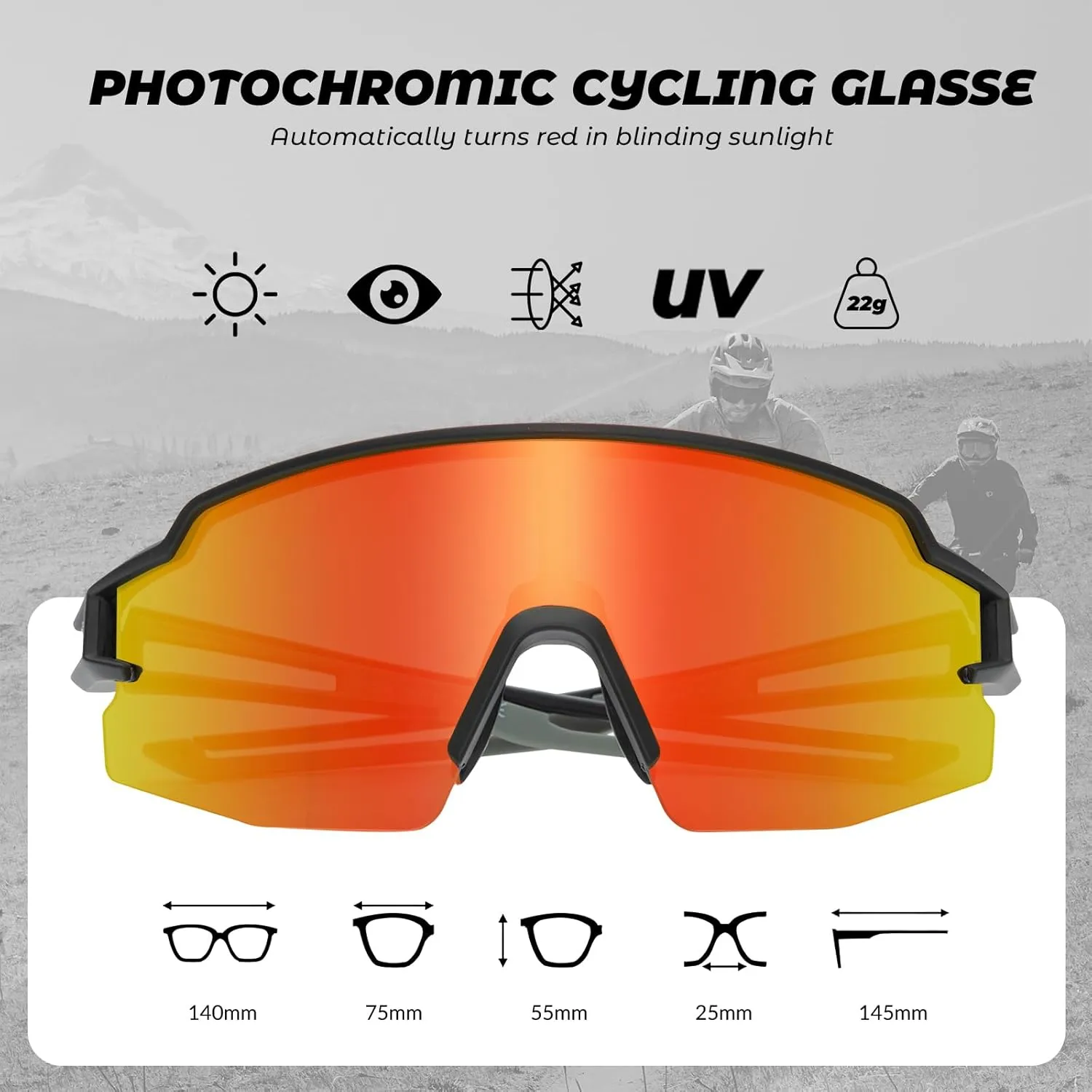 ROCKBROS Photochromic Sports Sunglasses for Men Women Cycling UV Protection