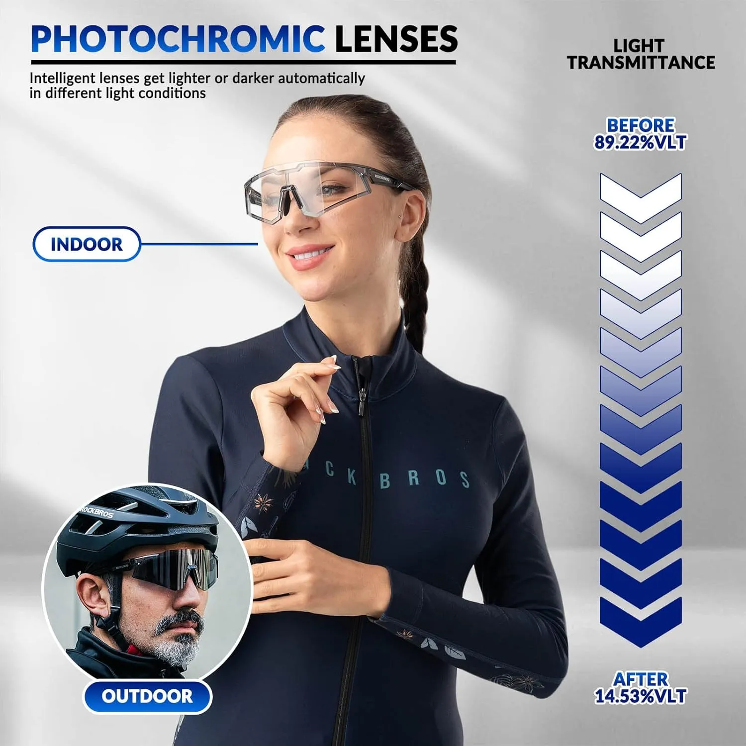 ROCKBROS Photochromic Sports Sunglasses UV Protection for Men Women Cycling