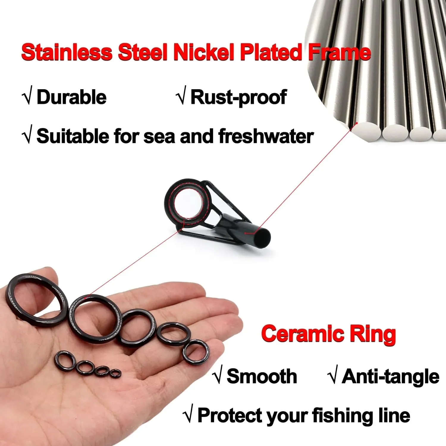 Rod Tip Repair Kit - Fishing Rod Tips Replacement With Stainless Steel Ceramic Guides Ring, Pole Eyelets - 20/90/70pcs