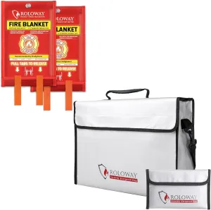 ROLOWAY Emergency Fire Blanket for Home and Kitchen & Fireproof Document & Money Bags