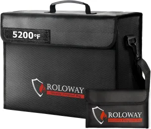 ROLOWAY Large Fireproof Bag 5200°F Heat Insulated (17 x 12 x 5.8 inches), Fireproof Document Bag with Fireproof Money Bag for Cash Safe, Fireproof Document Box, Fireproof Safe Bag for Document Safe