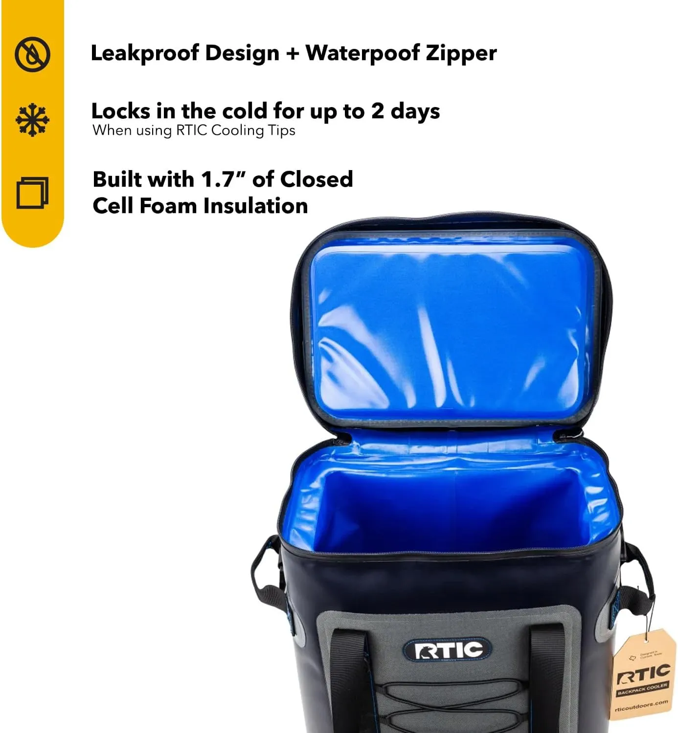 RTIC Backpack Cooler 36 Can, Insulated Portable Soft Cooler Bag Waterproof for Ice, Lunch, Beach, Drink, Beverage, Travel, Camping, Picnic, Car, Hiking