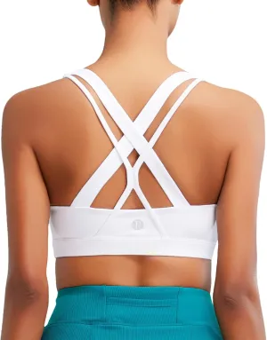 RUNNING GIRL Sports Bra for Women, Medium-High Support Criss-Cross Back Strappy Padded Sports Bras Supportive Workout Tops